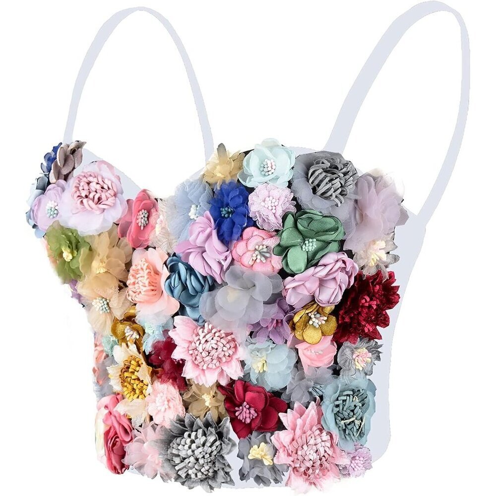 Women White 3D Floral Bustier Crop Top Sexy White Corset Top by Ellacci